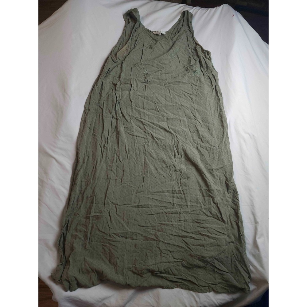 John‎ Paul Richard Uniform Dress Womens 2X Green Maxi Sleeveless Embroidered